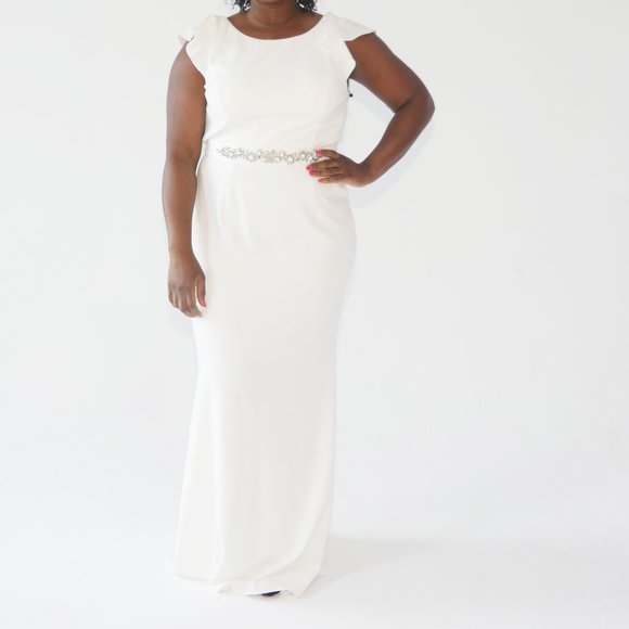 New! White Jewel Belted Gown - Picture 1 of 2